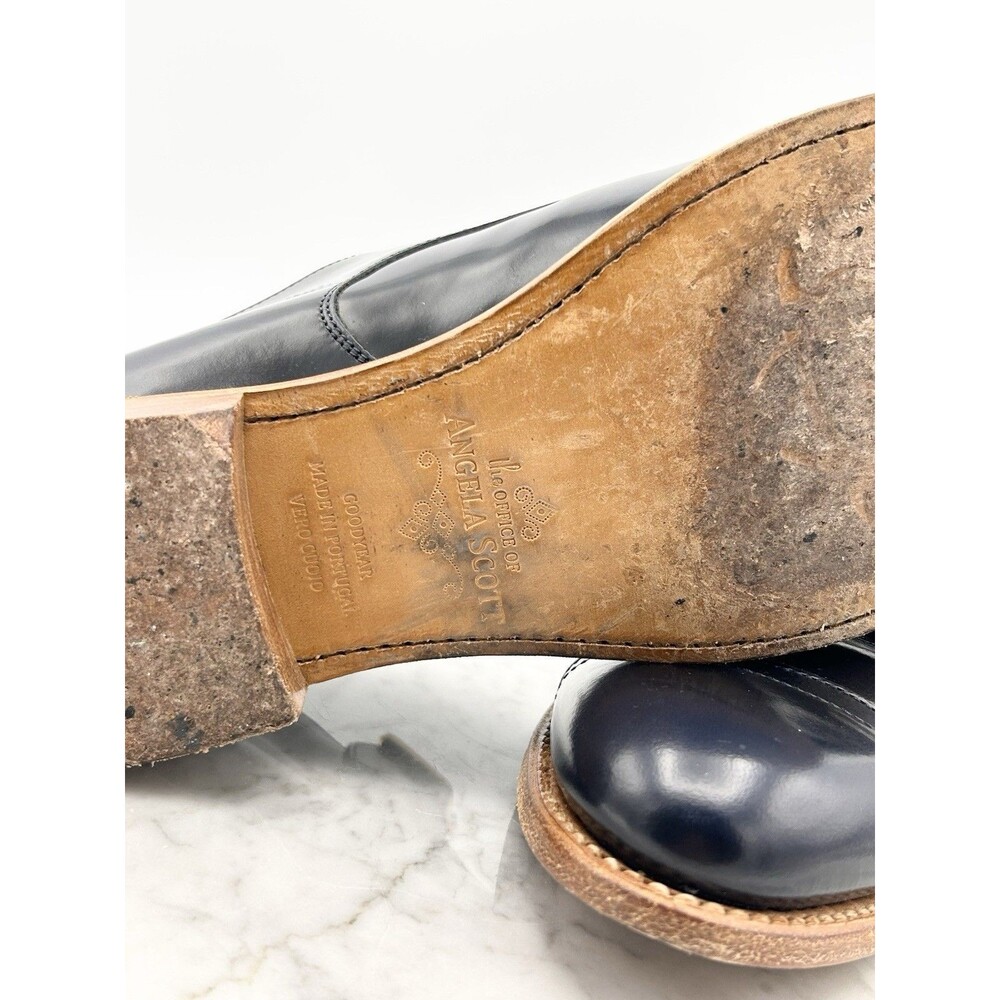 The Office Of ANGELA SCOTT French Navy Blue Leather Monkstrap Shoes 38 Mr. Colin - Picture 9 of 10